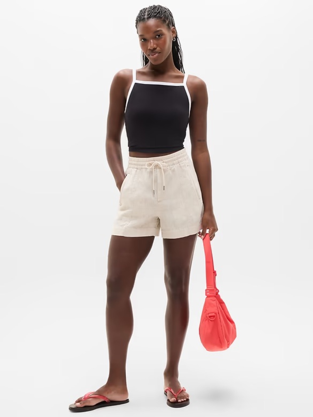 Athleta Retreat Linen Mid Rise 4” Shorts - Undyed Cream/Beige Size Medium